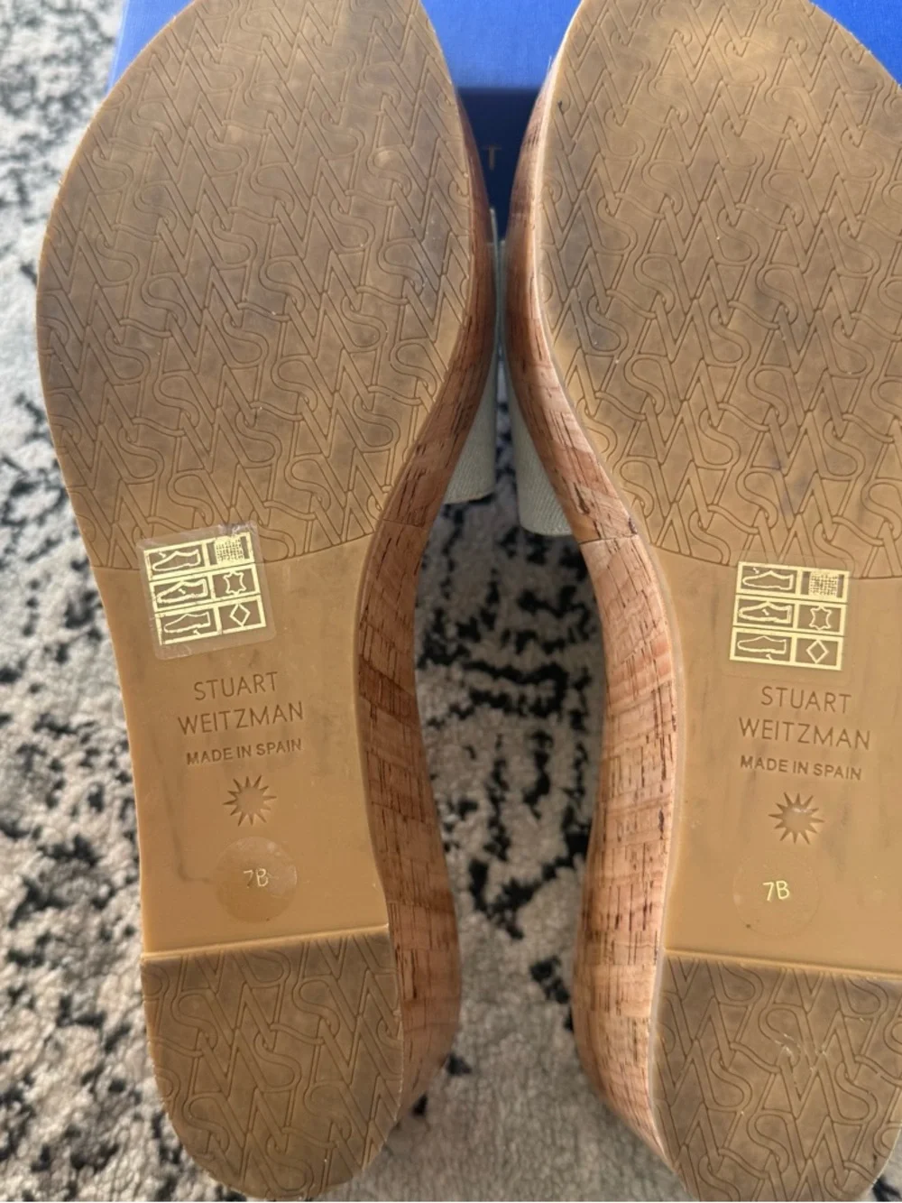 Stuart Weitzman Summer Wedge Heel Vintage Denim Cork Women’s Size 7 / 37.5 - Picture 15 of 15